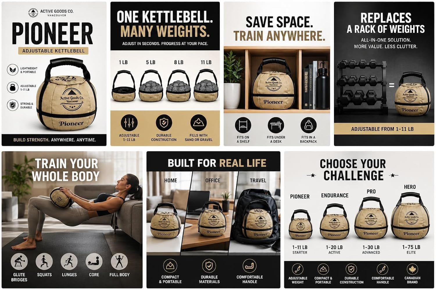 Activegoodsco. Kettlebell Sandbag for Fitness Workout, Different Sizes 11Lb to 75Lb. Visit to See the Options
