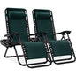 Set of 2 Zero Gravity Lounge Chair Recliners for Patio, Pool W/ Cup Holder Tray - Forest Green