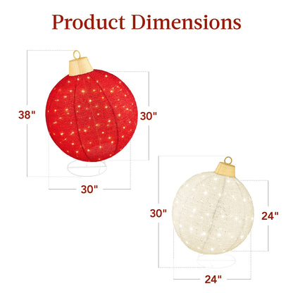 2Pc Lighted Pop-Up Christmas Ornaments Outdoor Holiday Decoration W/ 180 LED Lights - Red/White