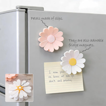 Chip Clips, English Daisy Magnetic Bag Clips, Cute Fridge Magnets, Magnetic Clip for Bread, Snack and Food Bags (2 Flower 12 Pcs, White and Pink)