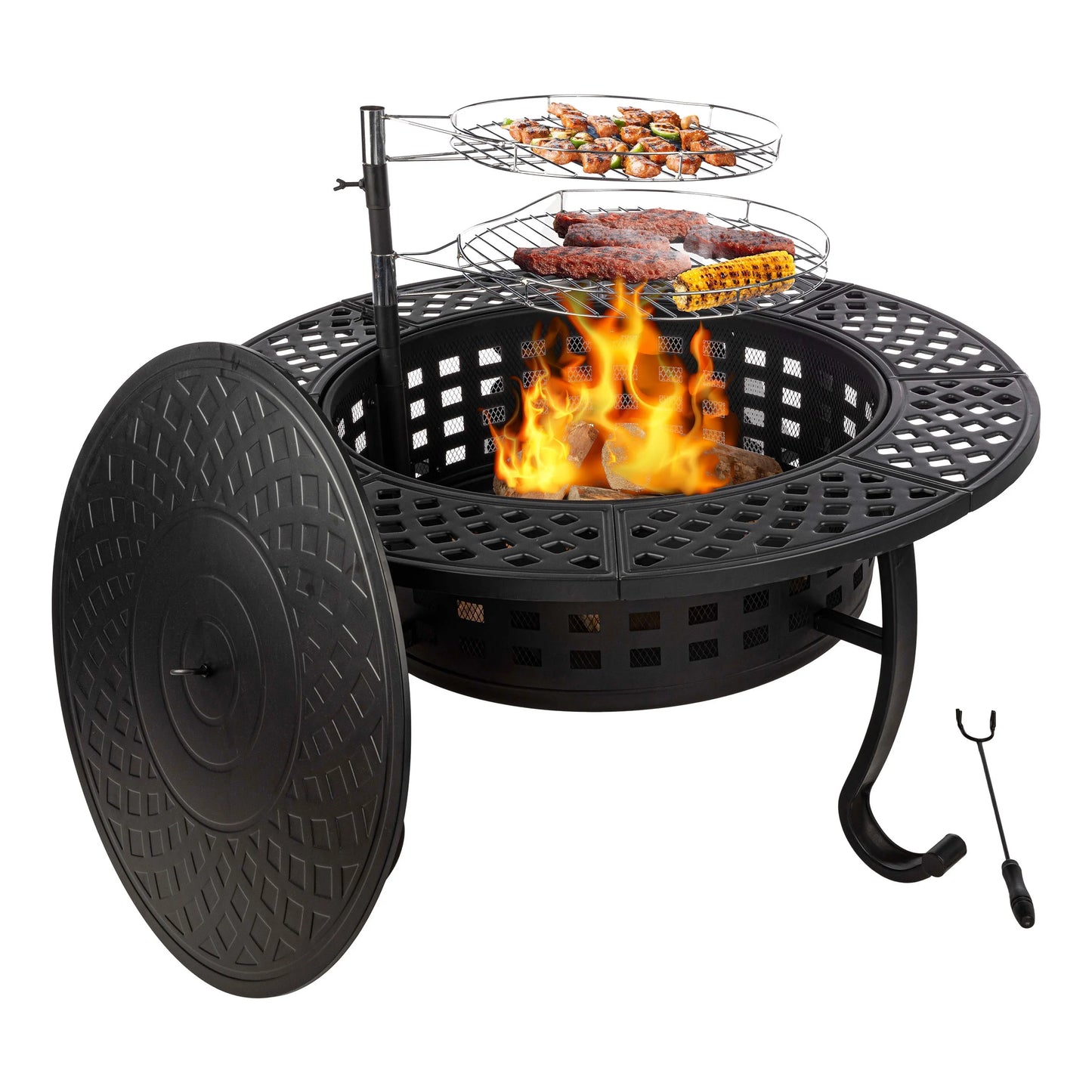 37” round Wood Burning Outdoor Fire Pit Table with 2 Grills