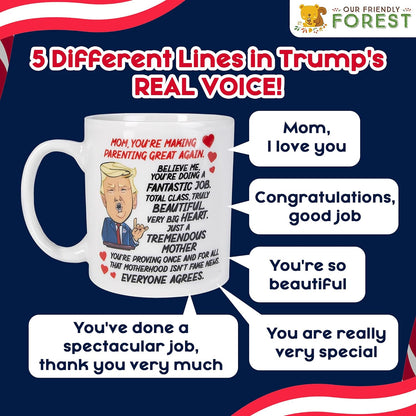 Talking Donald Trump Mug - Birthday Gifts for MOM from Daughter/Son/Husband - Moms Coffee Cup - Says 5 Lines in Trump'S REAL VOICE – Mommy Funny Mugs- Best Christmas, Mother'S Day, & Valentines Gift