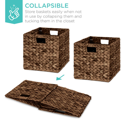 10.5X10.5In Hyacinth Storage Baskets, Set of 5 Multipurpose Collapsible Organizers - Espresso