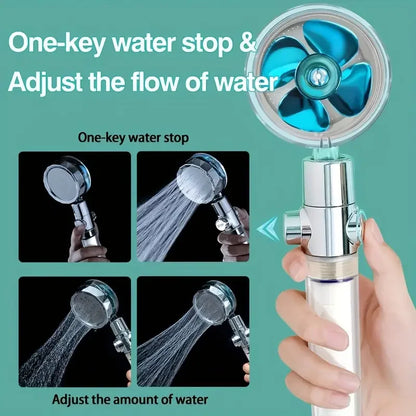 360° Rotating Turbine Fan Handheld Shower Head High Pressure Water Saving Spray Shower Filter Bathroom Accessories