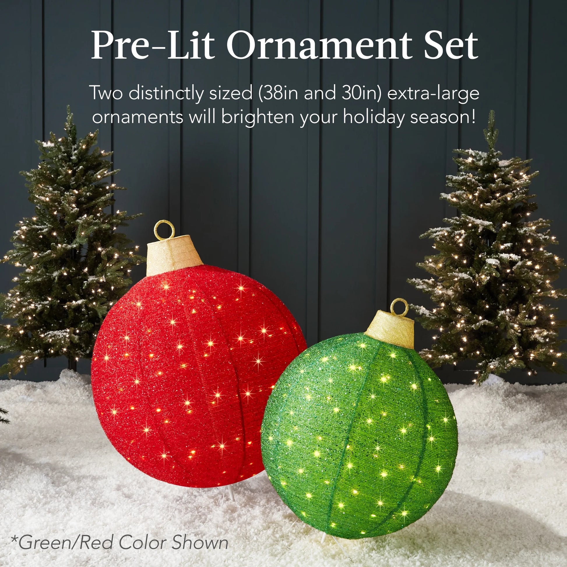 2Pc Lighted Pop-Up Christmas Ornaments Outdoor Holiday Decoration W/ 180 LED Lights - Red/White