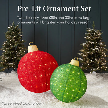 2Pc Lighted Pop-Up Christmas Ornaments Outdoor Holiday Decoration W/ 180 LED Lights - Red/White