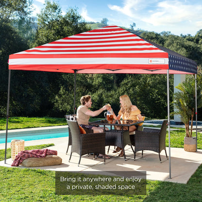 10X10Ft Easy Setup Pop up Canopy W/ 1-Button Setup, Wheeled Case, 4 Weight Bags - American Flag