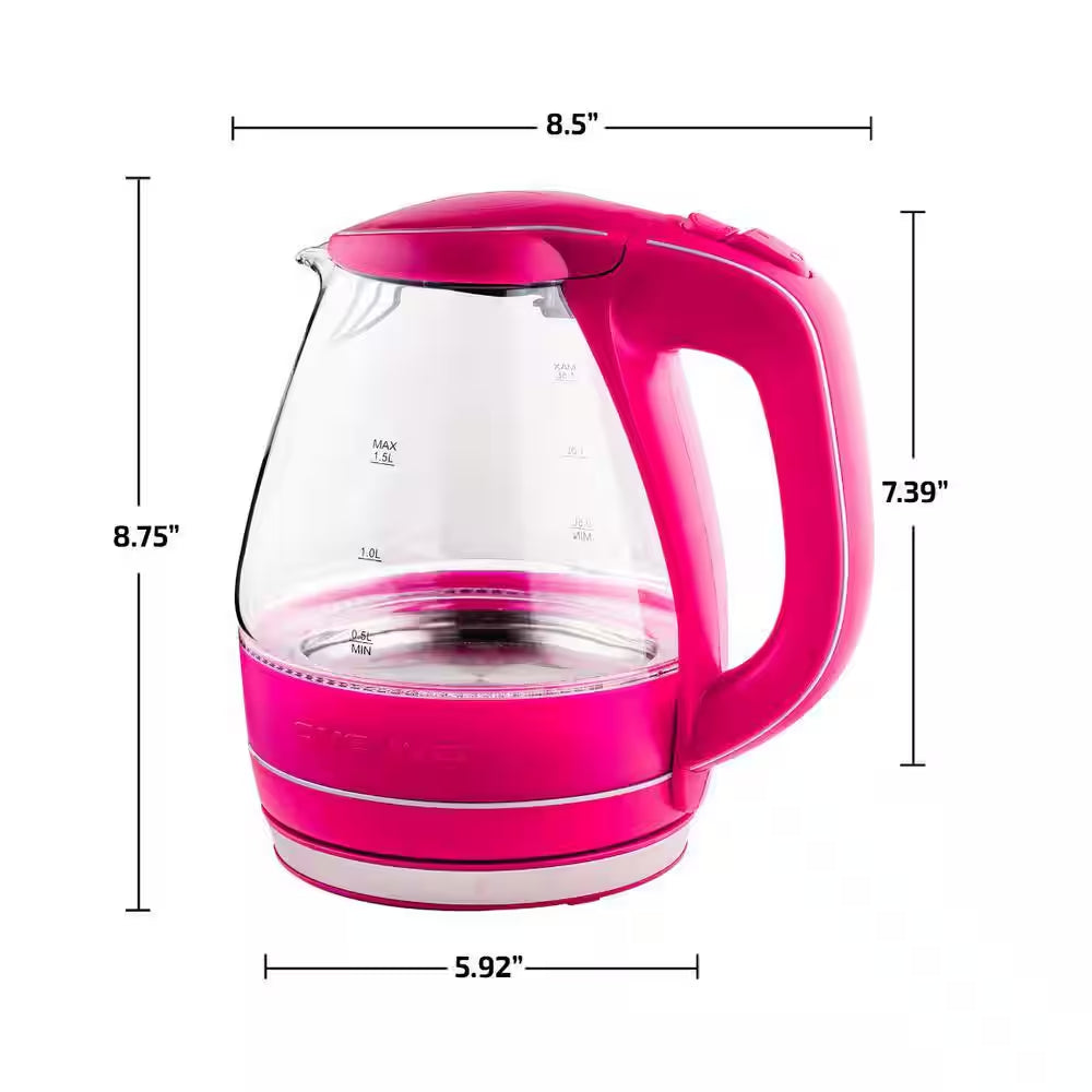 Illuminated 6.5-Cup Fuschia Electric Kettle with Filter, Fast Heating and Auto-Shut Off