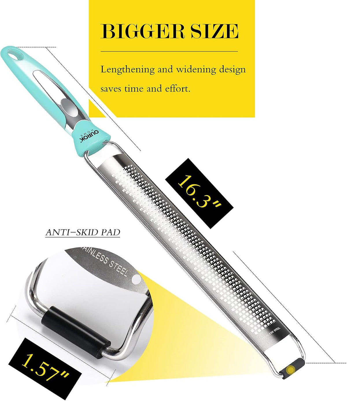 Kitchen Lemon Zester, Stainless Steel Hand Held Parmesan Cheese Grater for Ginger, Chocolate, Coconut, Lime, Nutmeg, Citrus, Fruit, Vegetable with Cleaning Brush, Dishwasher Safe, Blue