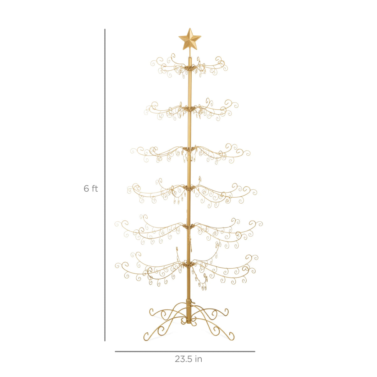 6Ft Wrought Iron Ornament Display Christmas Tree W/ Easy Assembly, Stand - Gold