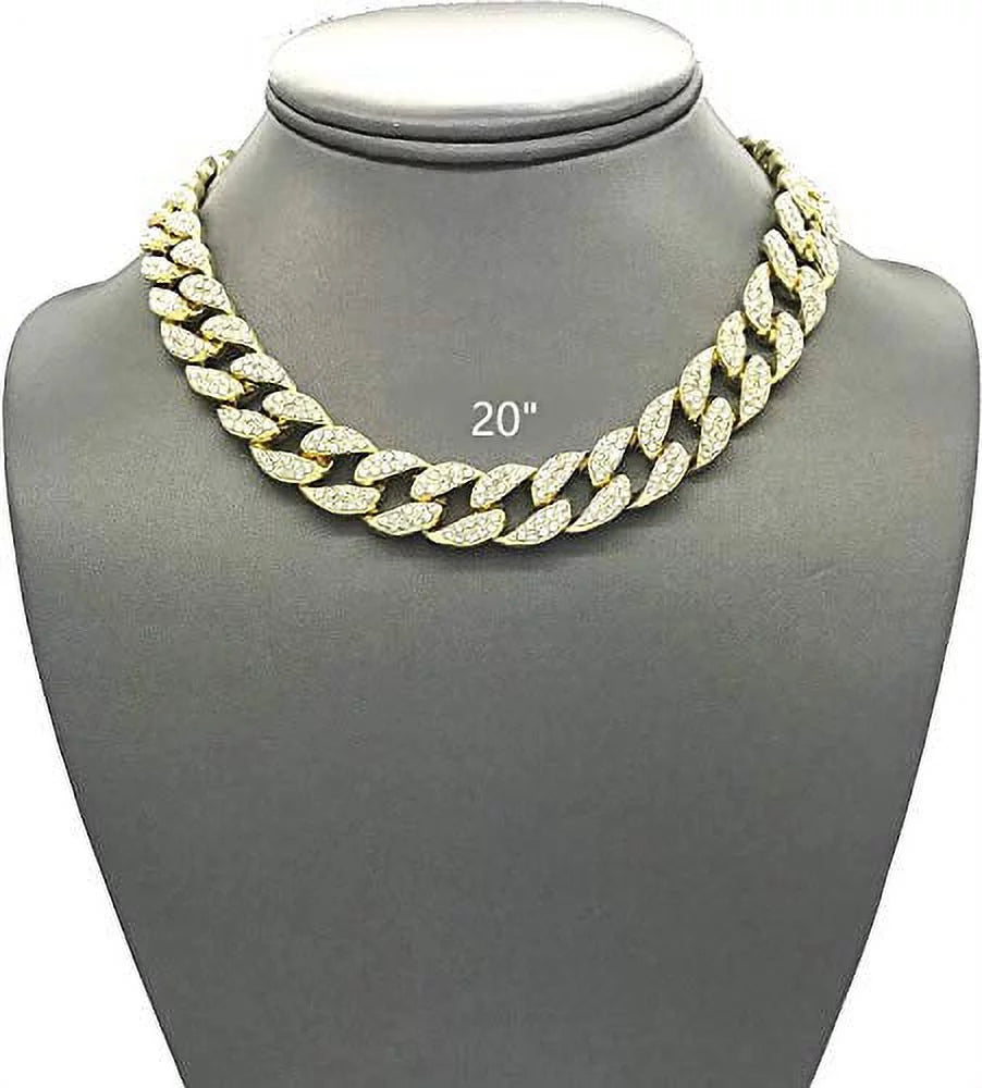 Blinged Out Cuban Necklace W/ Matching Bracelet and Fire Iced Out Timepiece - Boujee 3Pc Set - 2023 CNBW (ST10226 Gld/Gld)