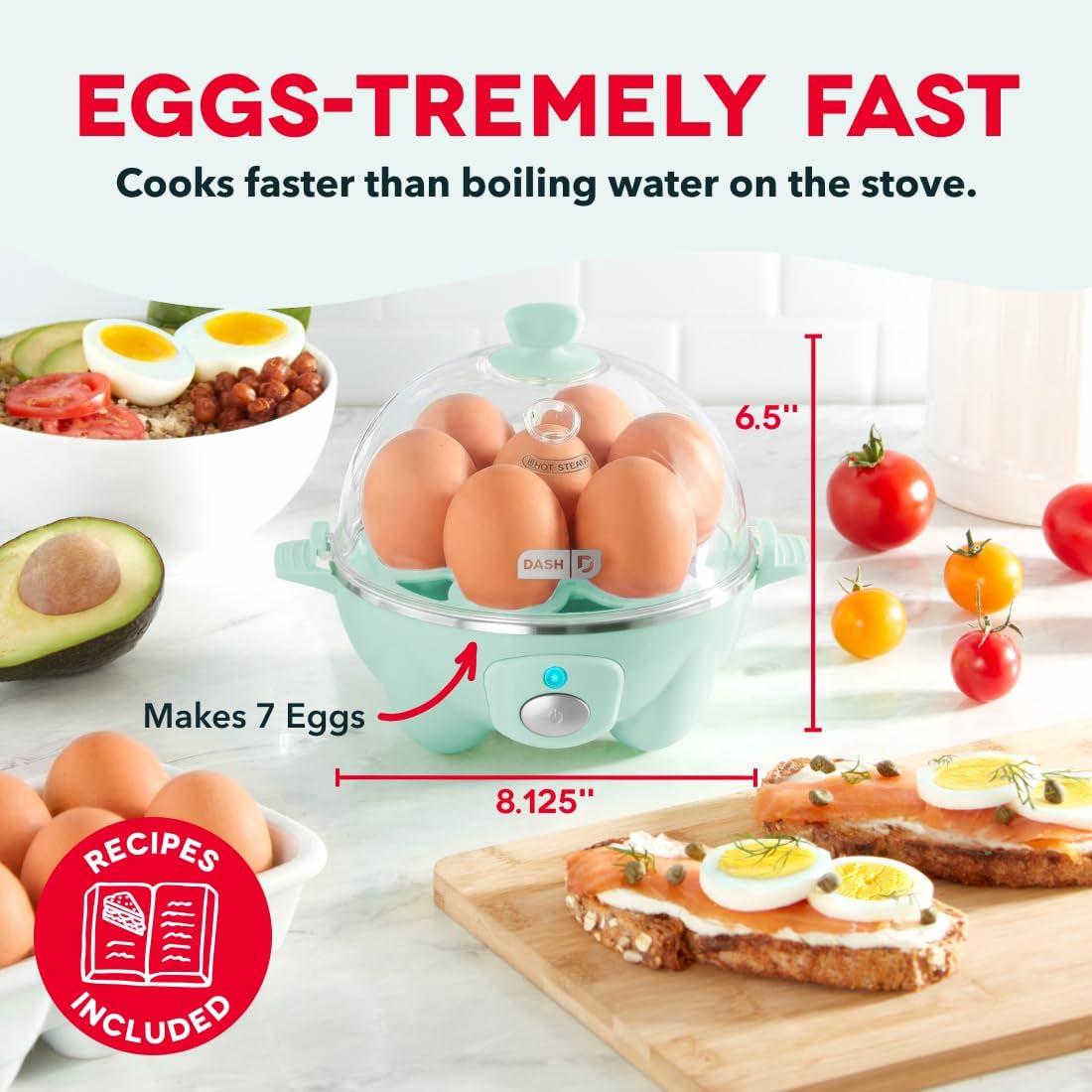 Rapid Egg Cooker - Boiler, Poacher & Steamer - Includes Measuring & Recipe Guide - Dishwasher Safe - BPA Free - Holds 7 Eggs, Aqua