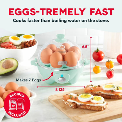 Rapid Egg Cooker - Boiler, Poacher & Steamer - Includes Measuring & Recipe Guide - Dishwasher Safe - BPA Free - Holds 7 Eggs, Aqua