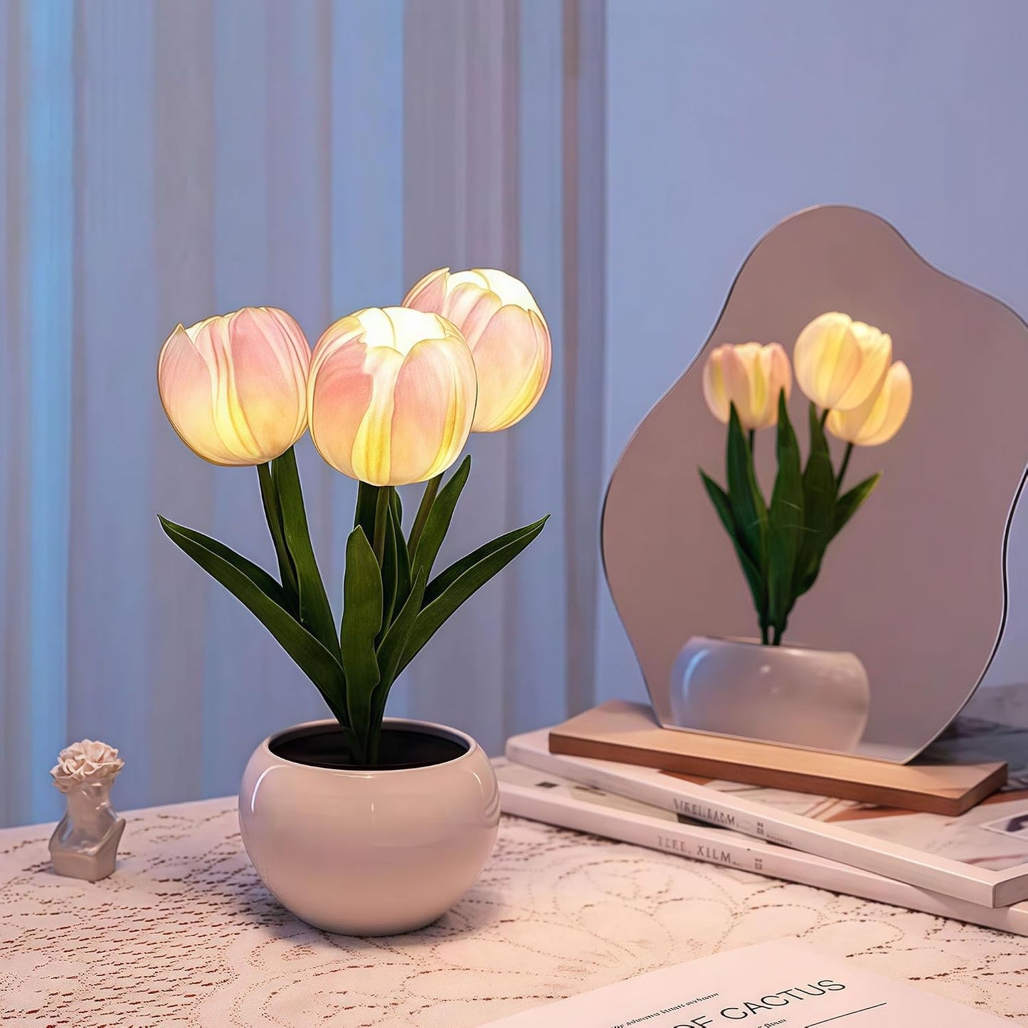 Flower Table Lamp, LED Tulip Night Light with Artificial Flower and Vase, Romantic Desk Lamp for Home, Living Room, Bedroom, Wedding, Birthday Party Decor