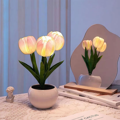 Flower Table Lamp, LED Tulip Night Light with Artificial Flower and Vase, Romantic Desk Lamp for Home, Living Room, Bedroom, Wedding, Birthday Party Decor