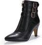 Women'S Pointed Toe Metal Buckle Two Strap Ankle Booties Side Zipper Kitten Heel Dress Classic Short Boots