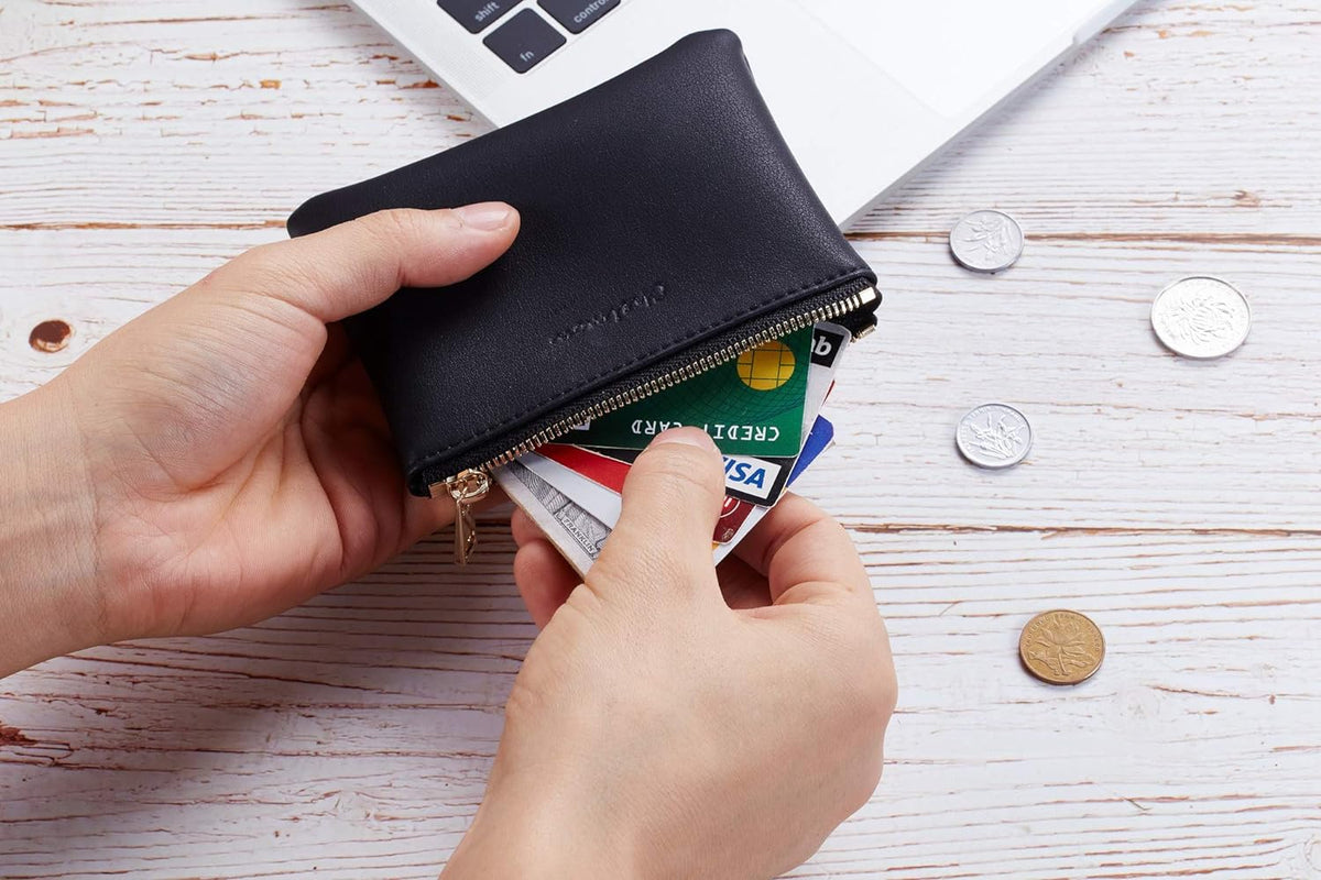 Vegan Leather Coin Purse Pouch Change Purse with Zipper for Men Women