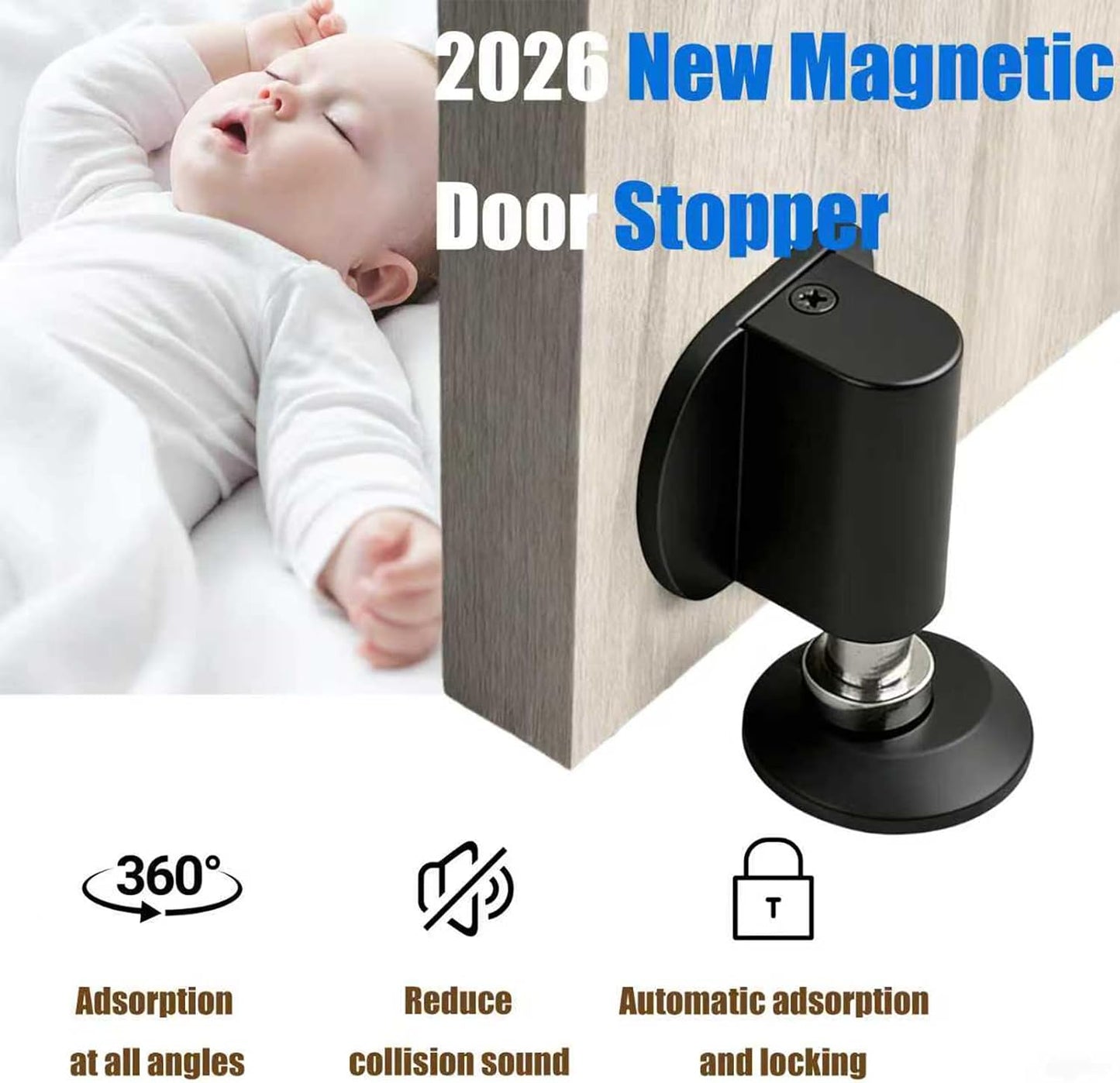 Magnetic Door Stopper - 2026 New Magnet Floor Door Stop Retractable, Door Magnetic Catch,Door Wedge Stopper No Drilling Mount with Adhesive,Door Holder to Keep Door Open (Brushed Nickel 1PC)