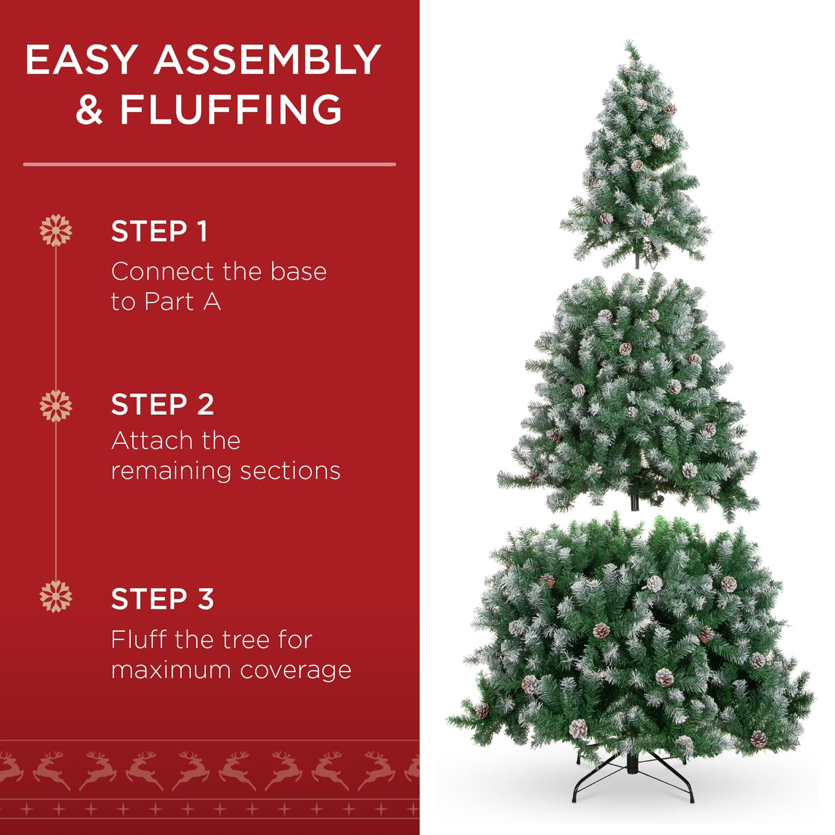 6Ft Pre-Decorated Holiday Christmas Pine Tree W/1,000 Branch Tips, Partially Flocked, Base Green