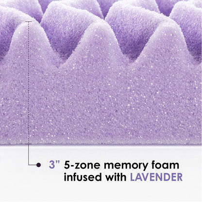 3" 5-Zone Memory Foam Mattress Topper with Lavender Infusion, King