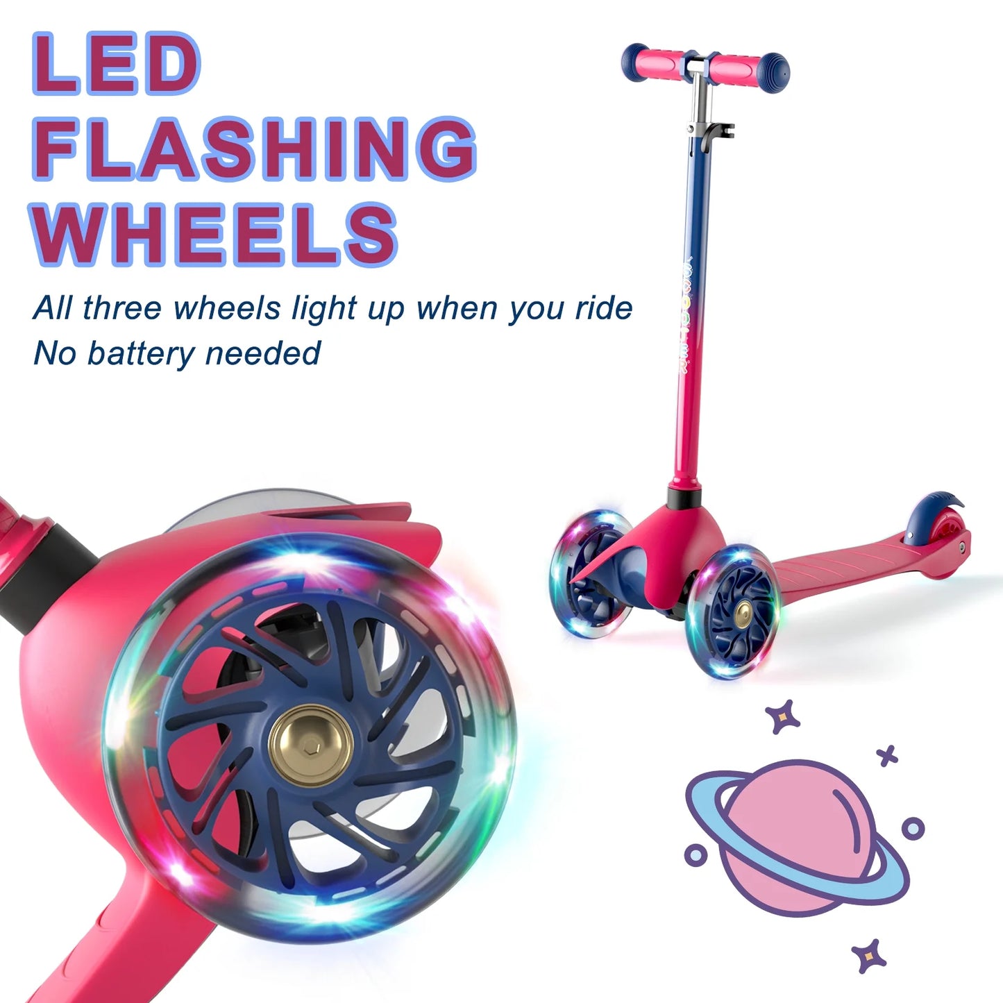 3 Wheel Scooter for Kids, Kick Scooter with Adjustable Height Light up LED Wheels for Boys Girls, Best Gift for Boys Girls Outdoor Activities, Red