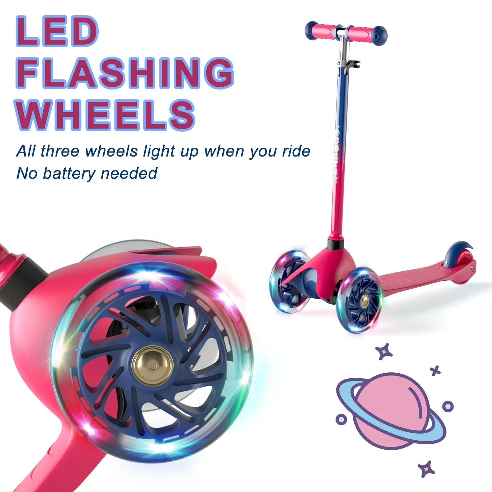 3 Wheel Scooter for Kids, Kick Scooter with Adjustable Height Light up LED Wheels for Boys Girls, Best Gift for Boys Girls Outdoor Activities, Red