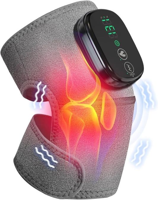Heated Knee Massager, Foot Massager with Heat, Shoulder Massagers with Heat, Knees Warmers Wrap, 3-In-1 Vibration Heating Pad for Knee, Shoulder, and Elbow, Adjustable Size (Grey)