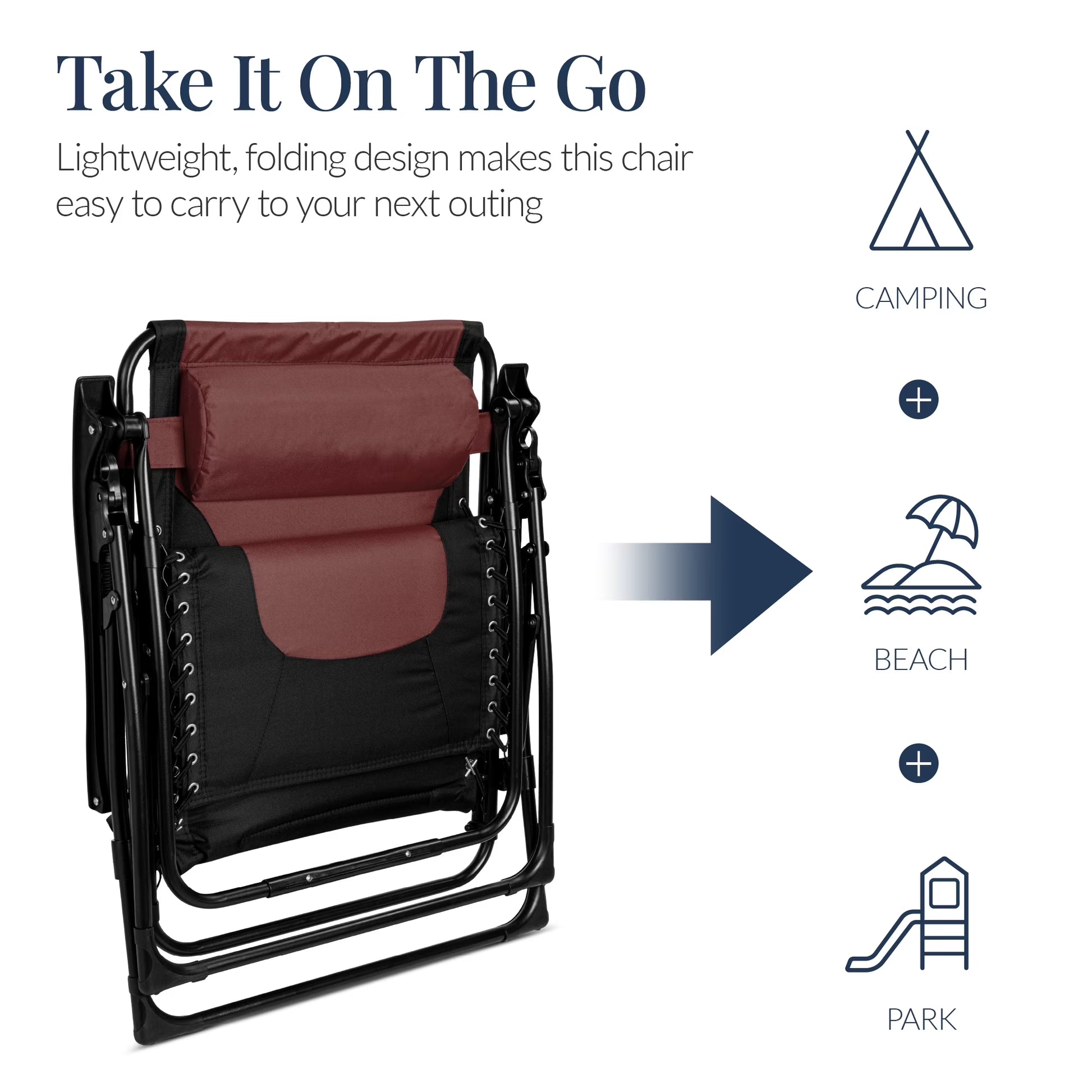 Oversized Padded Zero Gravity Chair, Folding Outdoor Patio Recliner W/ Side Tray - Brown