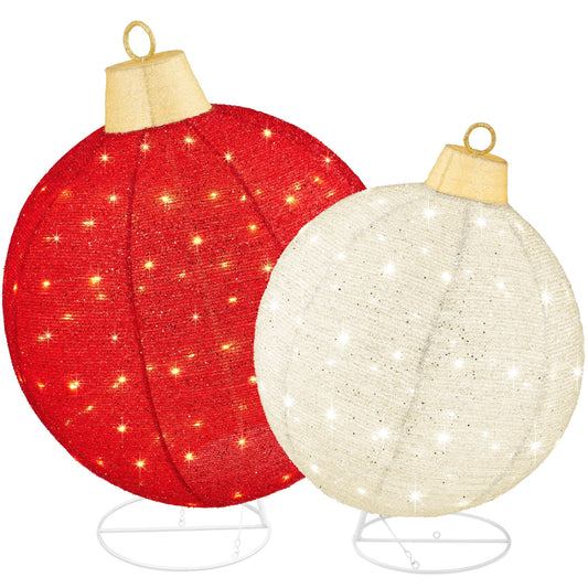 2Pc Lighted Pop-Up Christmas Ornaments Outdoor Holiday Decoration W/ 180 LED Lights - Red/White