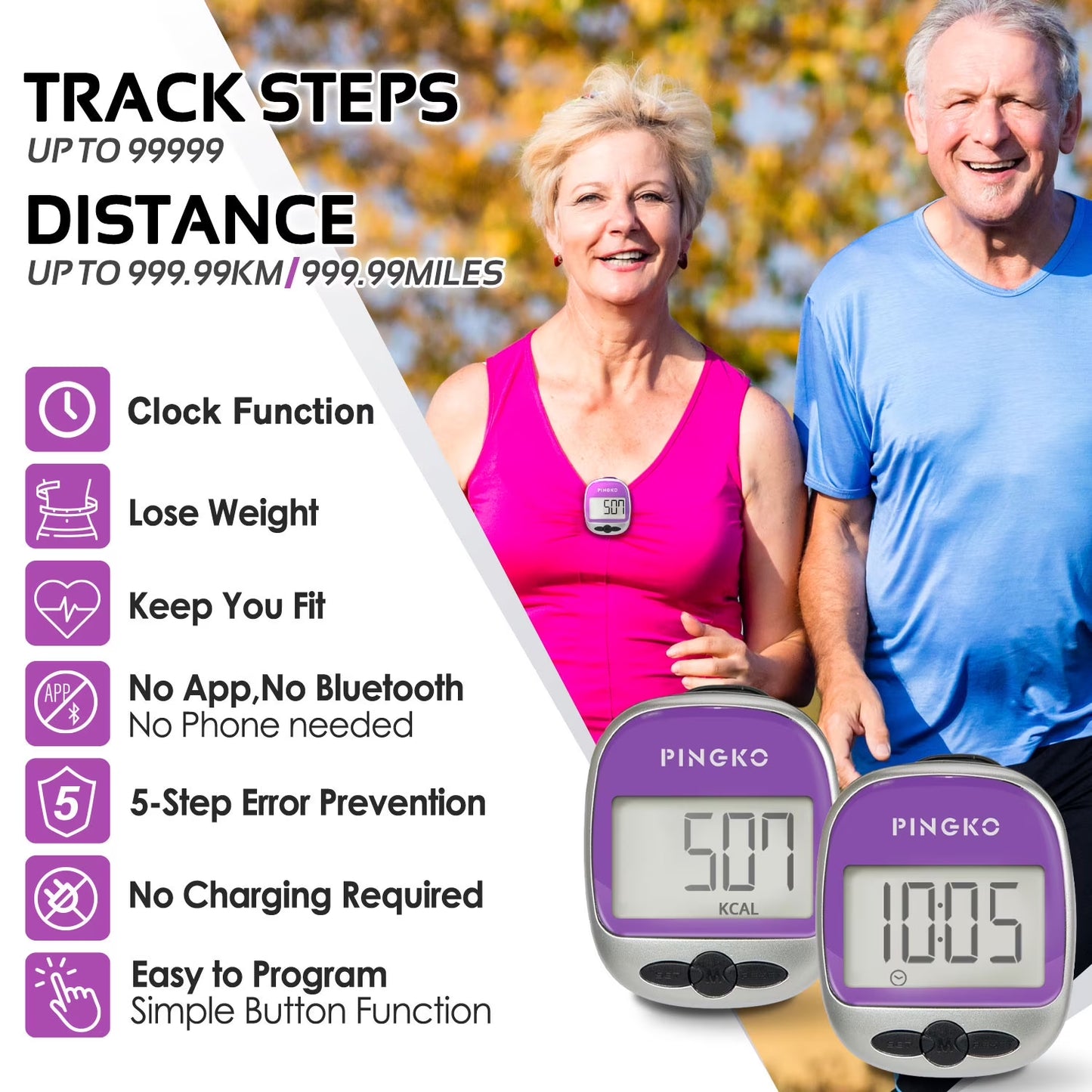 Best Pedometer for Walking Accurately Track Steps Multi-Function Portable Sport Pedometer Step/Distance/Calories Counter Fitness Tracker - Purple