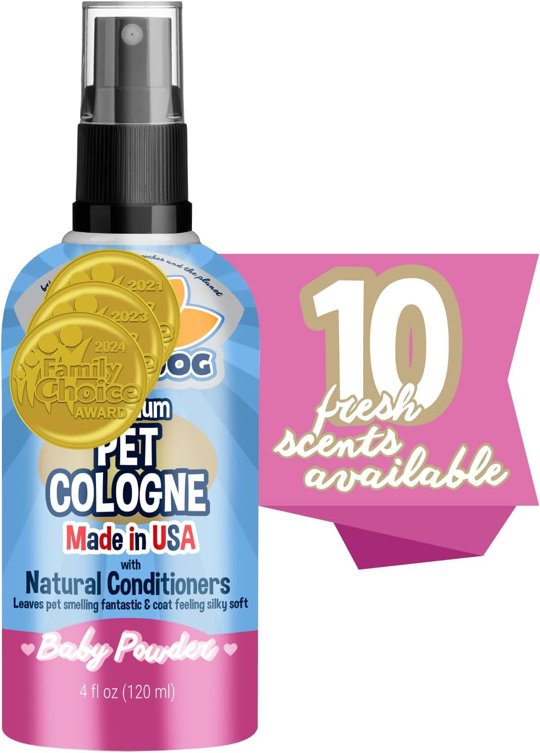 Premium Dog Cologne - Deodorizing Dog Perfume & Conditioner for Dogs & Cats - Natural Long Lasting Spray - Keeps Pets Fresh All Day - Gentle & Safe Formula, Made in USA (Baby Powder 4 Fl Oz)