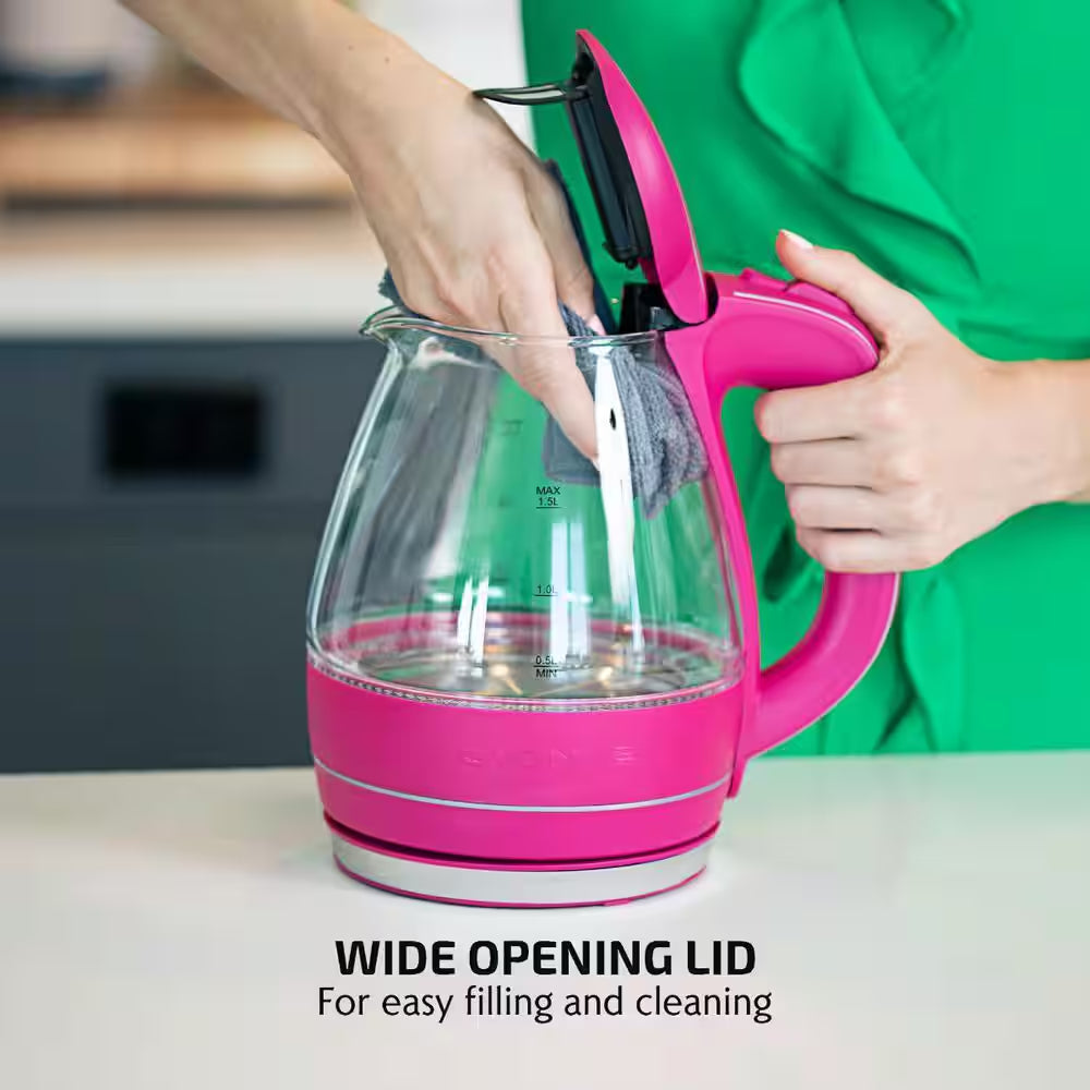 Illuminated 6.5-Cup Fuschia Electric Kettle with Filter, Fast Heating and Auto-Shut Off