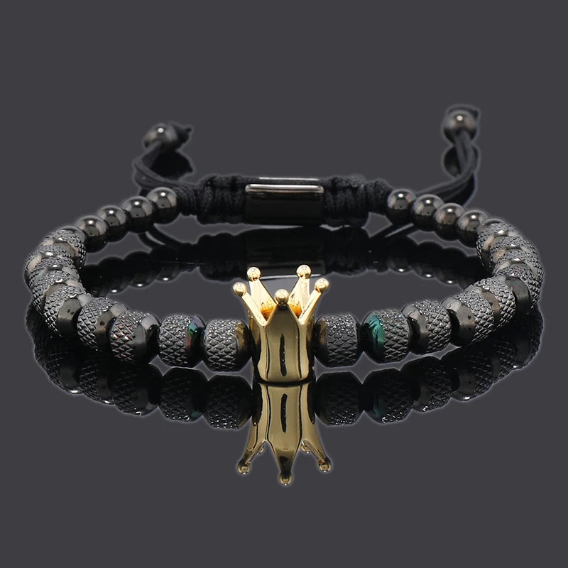 Luxury Crown Charms Stainless Steel Beads Man Bracelet Women Hand Jewelry Couple Gift