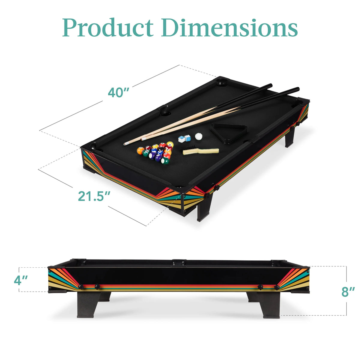 40In Tabletop Billiard Table, Pool Game Table W/ 2 Cue Sticks, Ball Set, Storage Bag - Arcade