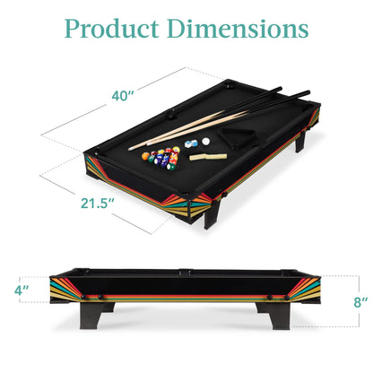 40In Tabletop Billiard Table, Pool Game Table W/ 2 Cue Sticks, Ball Set, Storage Bag - Arcade