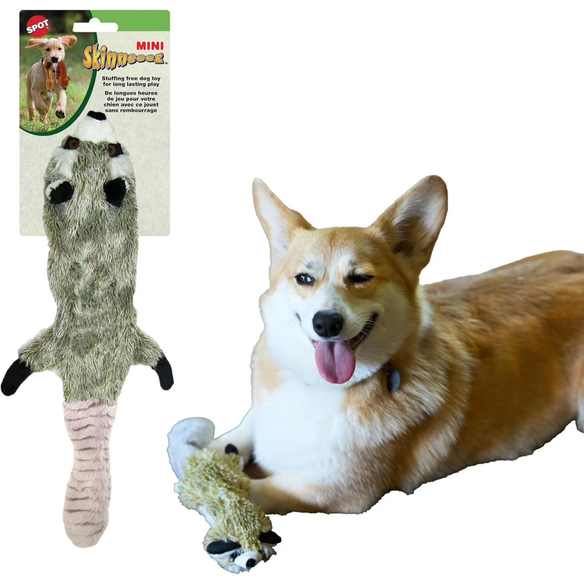 Skinneeez Raccoon Dog Toy – Soft No Stuffing Dog Toy with Squeaker, for Small & Medium Dogs, Best for Light to Moderate Chewers, 14In