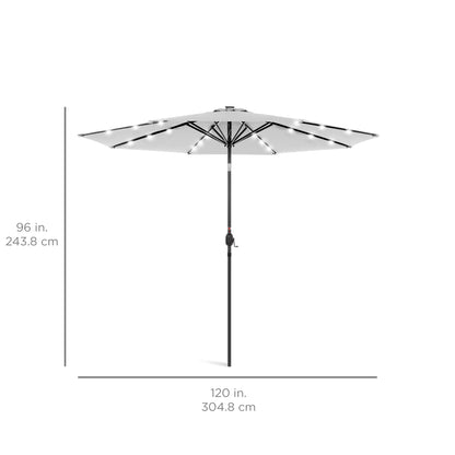 10Ft Solar LED Lighted Patio Umbrella W/ Tilt Adjustment, Uv-Resistant Fabric - Fog Gray