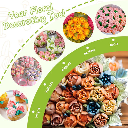 Russian Piping Tips Set, 7 Pieces | Stainless Steel, Cupcake Flower Shaped Frosting Nozzle Kit, for Pastry Cupcakes Cakes Cookies Decorating