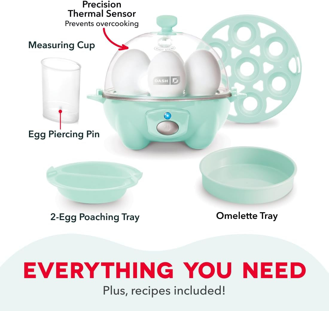 Rapid Egg Cooker - Boiler, Poacher & Steamer - Includes Measuring & Recipe Guide - Dishwasher Safe - BPA Free - Holds 7 Eggs, Aqua