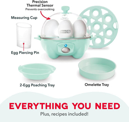 Rapid Egg Cooker - Boiler, Poacher & Steamer - Includes Measuring & Recipe Guide - Dishwasher Safe - BPA Free - Holds 7 Eggs, Aqua