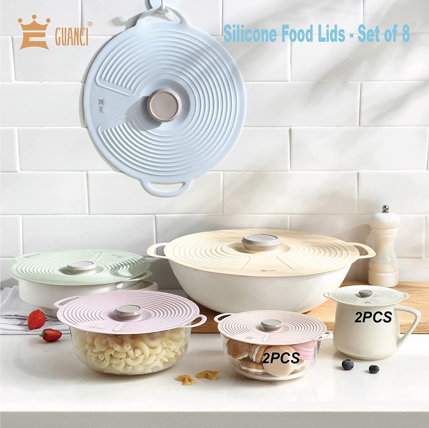Silicone Lids for Bowl 8 Pack, Microwave Splatter Cover with 6 Sizes Reusable Heat Resistant Lids Fits Cups, Bowls, Plates, Pots, Pans, Skillets, Stove Top, Oven, Fridge Dishwasher Safe