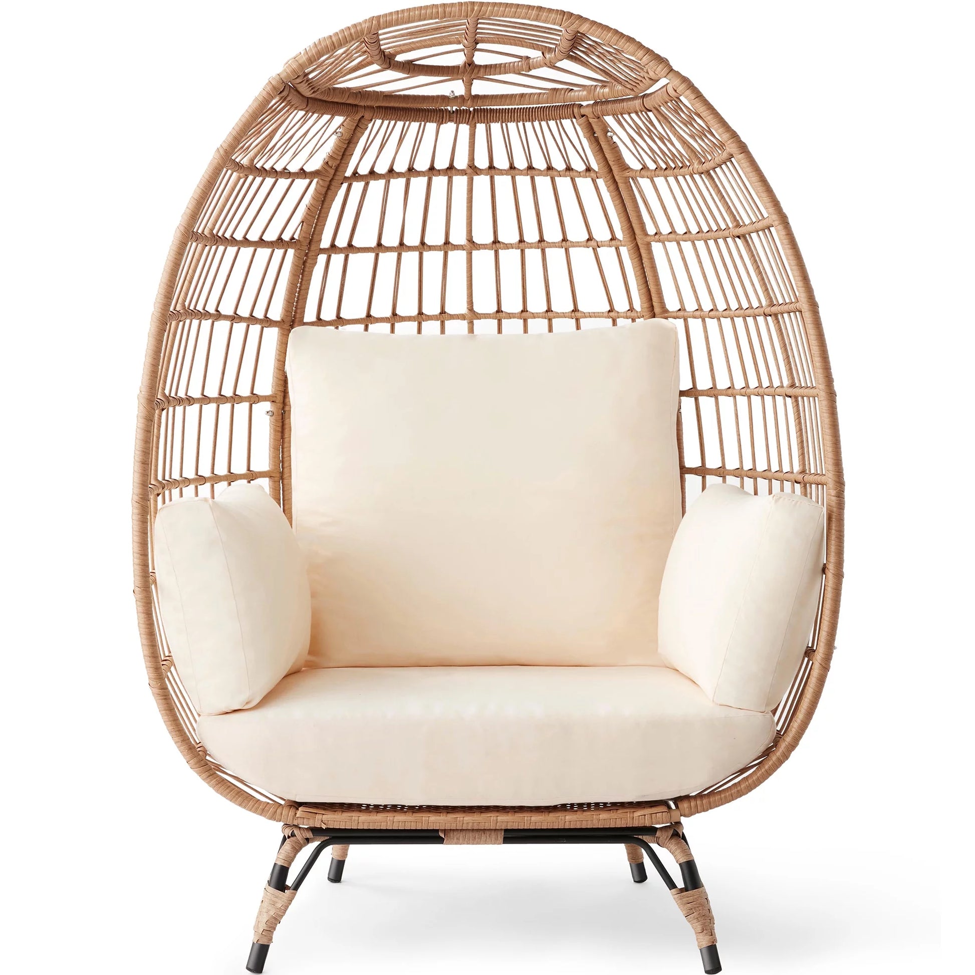 Wicker Egg Chair Oversized Indoor Outdoor Patio Lounger W/ Steel Frame - Ivory