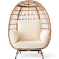 Wicker Egg Chair Oversized Indoor Outdoor Patio Lounger W/ Steel Frame - Ivory