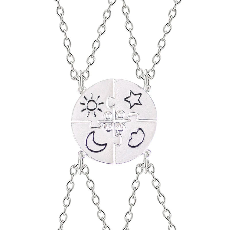3Pcs Best Friend Zircon Sun Star Moon Pendant Necklace Friendship Choker Chain 2025 Fashion Jewelry Accessories Gift