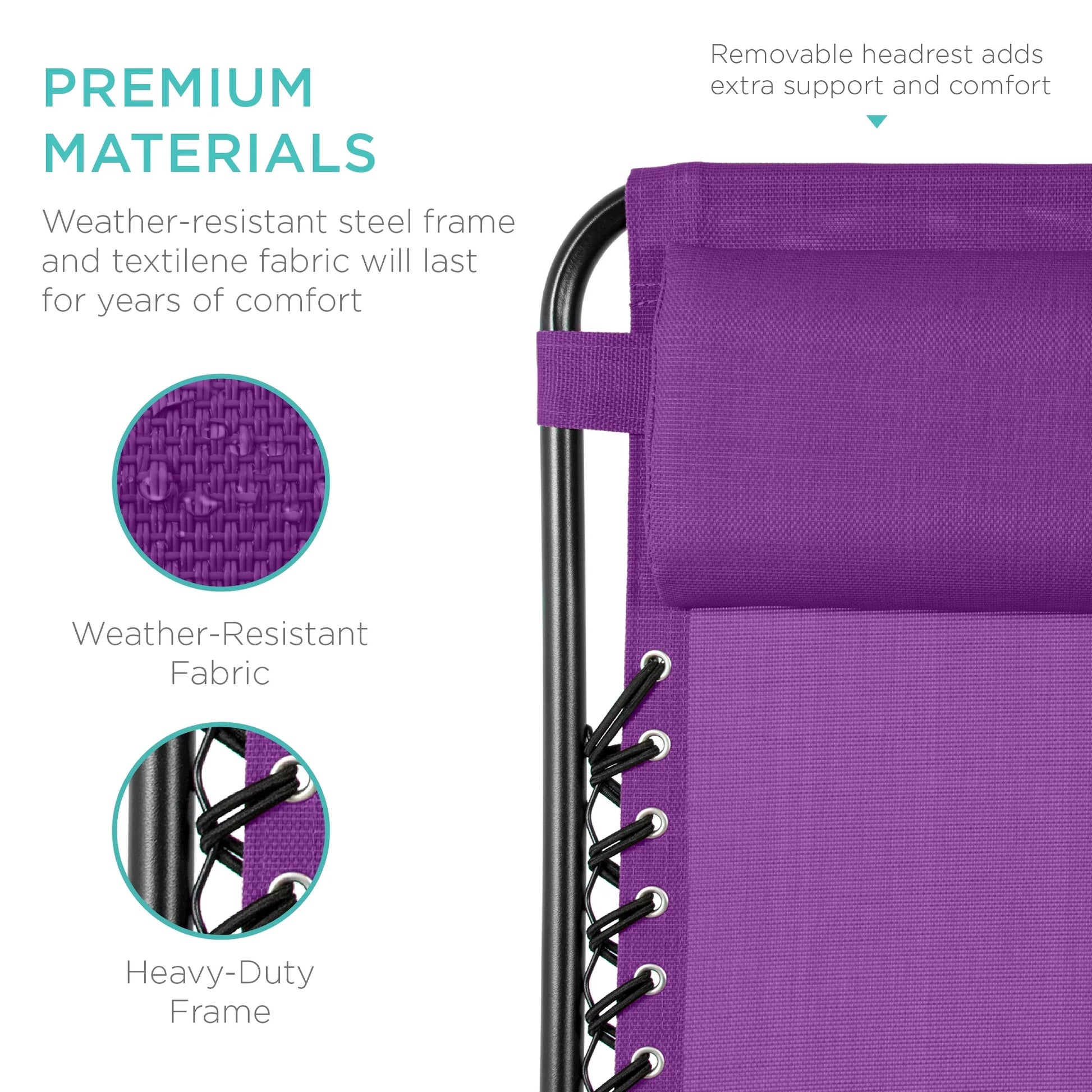 Set of 2 Zero Gravity Lounge Chair Recliners for Patio, Pool W/ Cup Holder Tray - Amethyst Purple