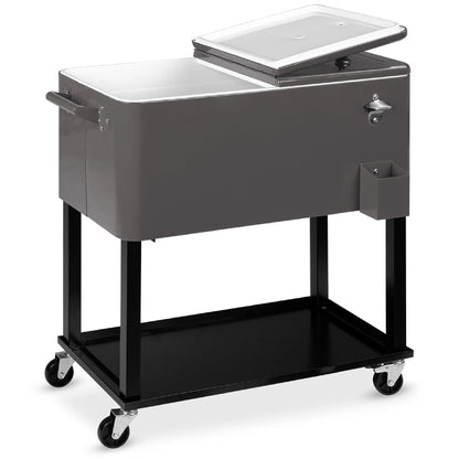 Best Choice Products 80Qt Steel Rolling Cooler Cart W/ Bottle Opener, Catch Tray, Drain Plug, Locking Wheels - Gray