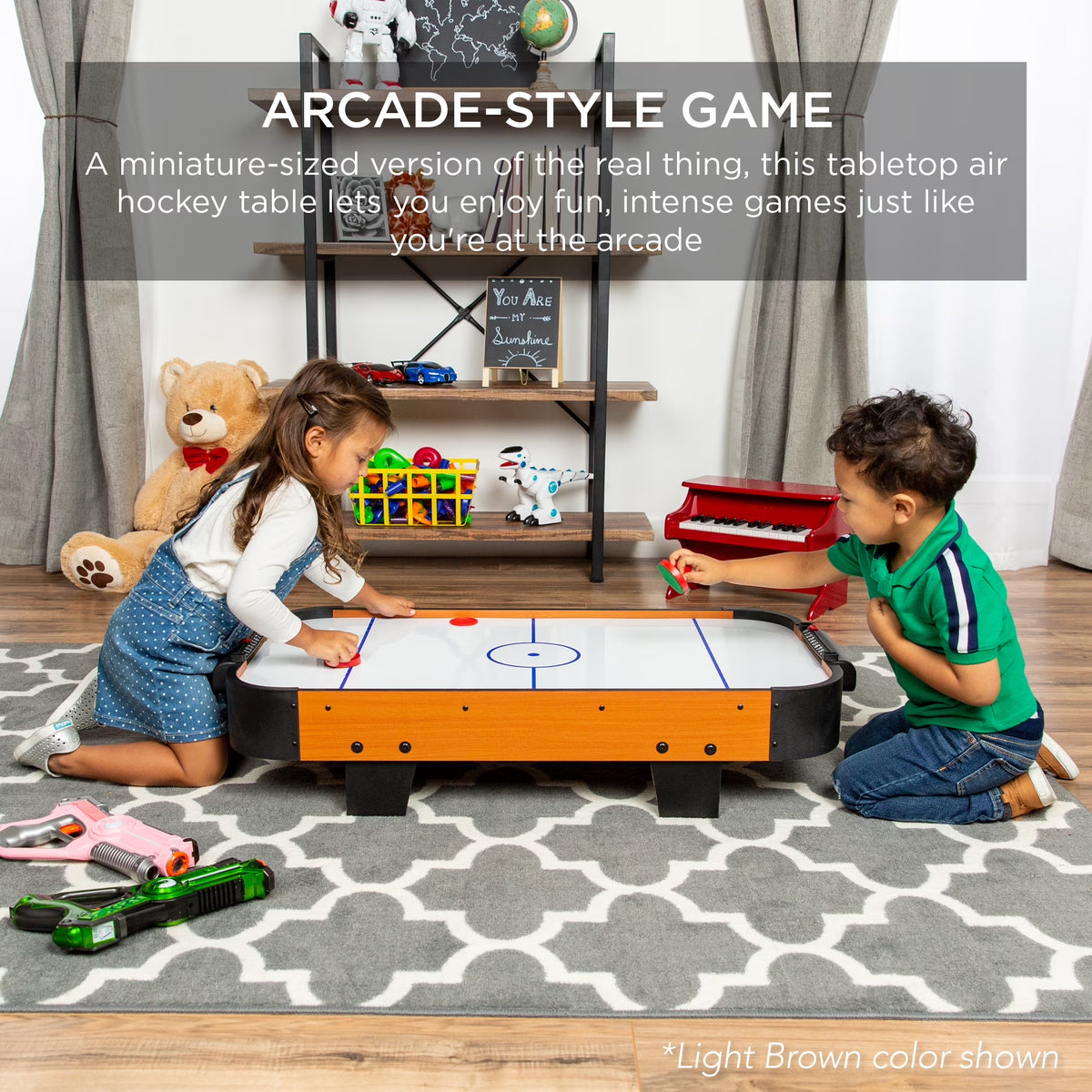 40In Air Hockey Arcade Table W/ 100V Motor, Electric Fan, 2 Strikers, 2 Pucks - Natural
