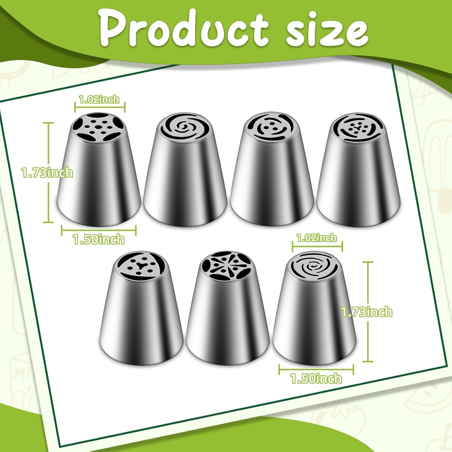 Russian Piping Tips Set, 7 Pieces | Stainless Steel, Cupcake Flower Shaped Frosting Nozzle Kit, for Pastry Cupcakes Cakes Cookies Decorating