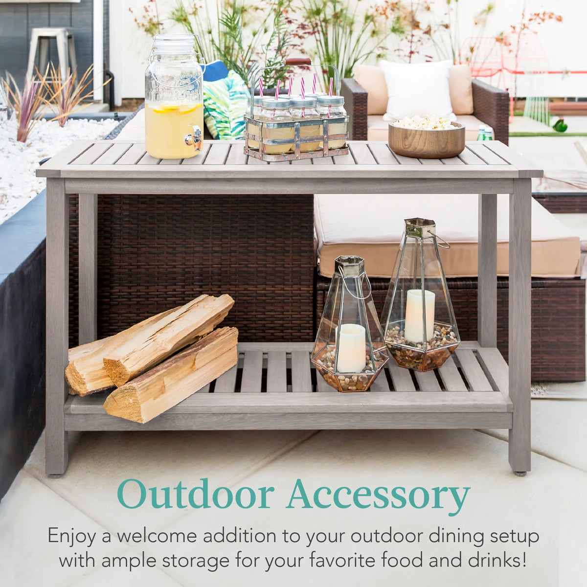 48In 2-Shelf Indoor Outdoor Wooden Console Table Multifunctional Buffet Bar Storage - Gray