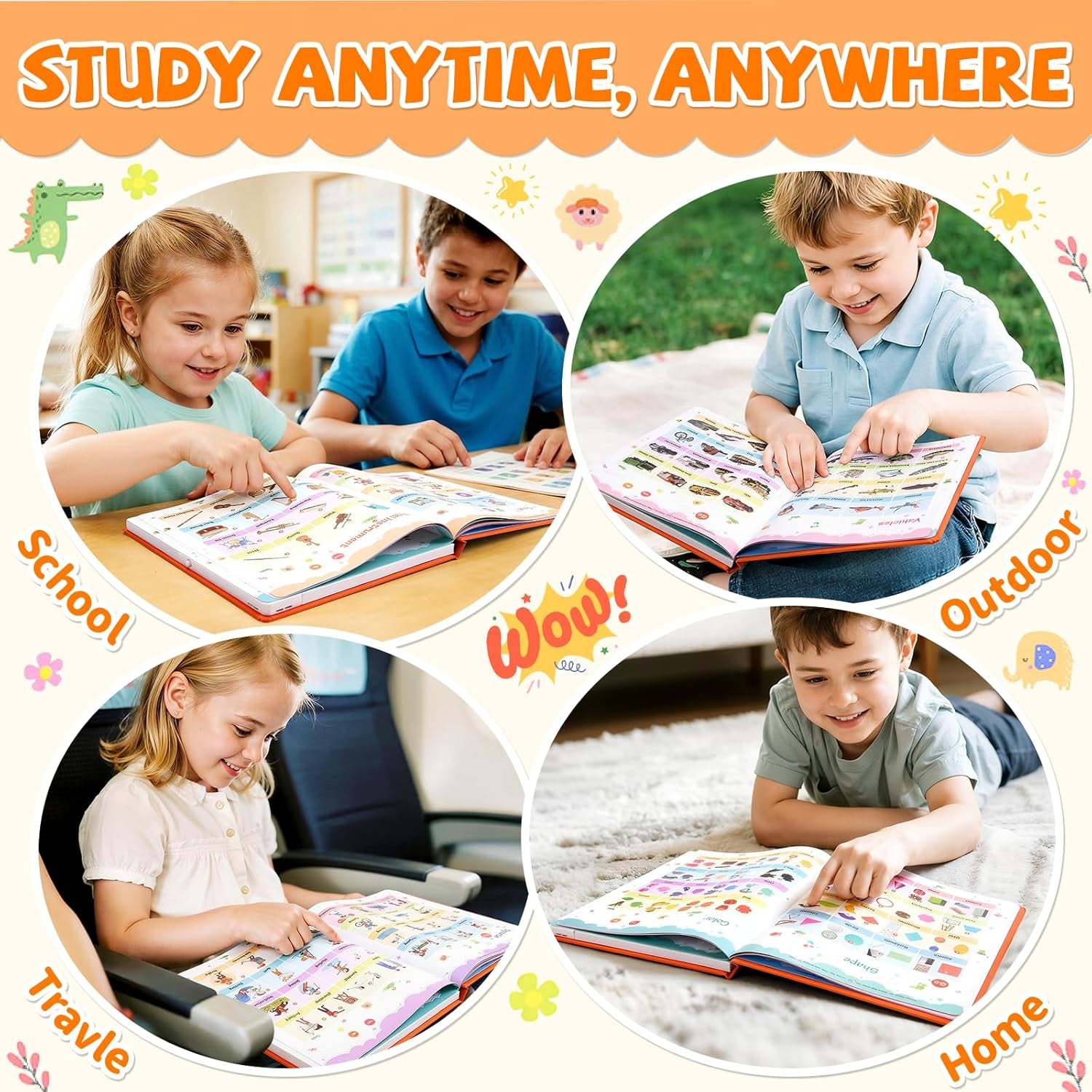 My First English Words Sound Book Toy, English Learning Talking Book, 470+ Words, 21 Themes, Press to Learn Phonics, Interactive Educational Books for 2-5 Year Olds